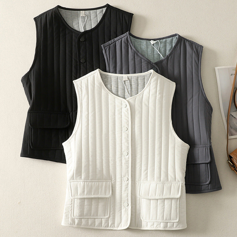 2025 autumn and winter new vertical striped single-breasted vest sleeveless vest jacket women's vest