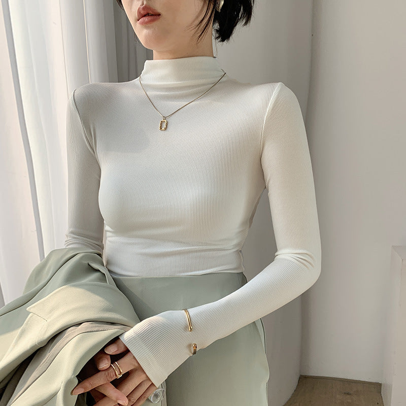 Beer collar semi-turtleneck bottoming shirt women's long-sleeved T-shirt 2026 autumn and winter new slim-fitting inner heating and warm top