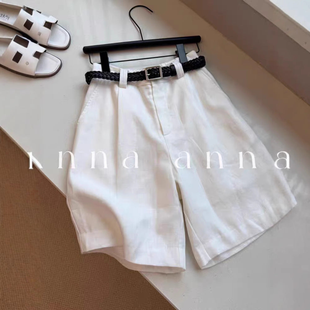 CHAO level recommendation! Laoqian Fengtencel linen white five-point pants 2025 summer comfortable and breathable casual shorts
