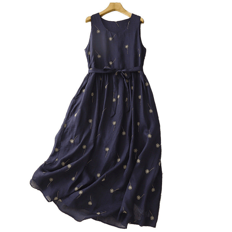 2025 summer new simple literary loose vacation vest bubble printing literary dress women