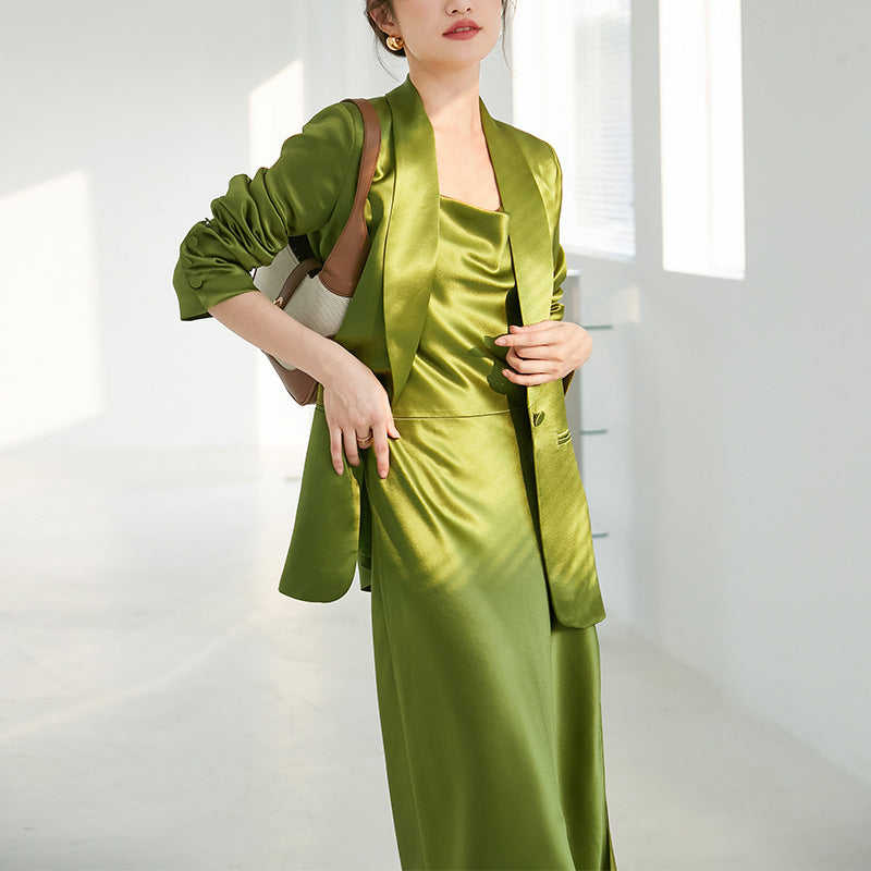 Haute couture clothing swinging collar suspender skirt imported from Japan acetic acid satin suit celebrity temperament small suit suit women