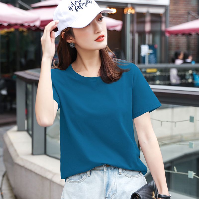 Summer cotton loose T-shirt women's clothing covers the flesh and slims down, 2025 new fashion and simple shirt top, shoulder and shoulder, versatile