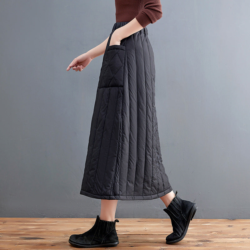 Real shot 2024 winter new casual solid color thickened cotton skirt skirt women's medium and long windshield skirt #3499