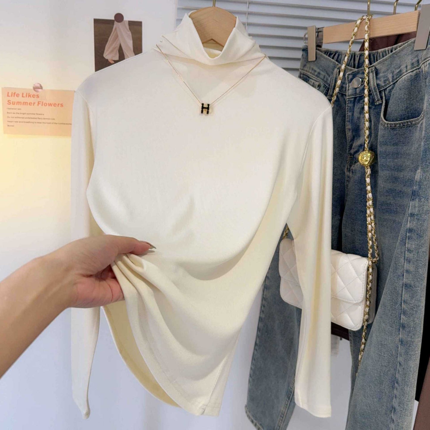 turtleneck apricot threaded bottoming shirt for women's autumn and winter 2025 new winter versatile warm slim-fit foreign style top