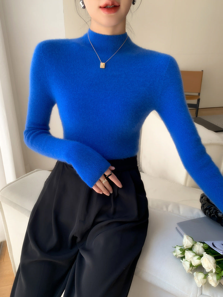 First-line ready-to-wear~ seamless semi-turtleneck cashmere sweater for women's autumn and winter slim-fitting and thin knitted wool bottoming sweater