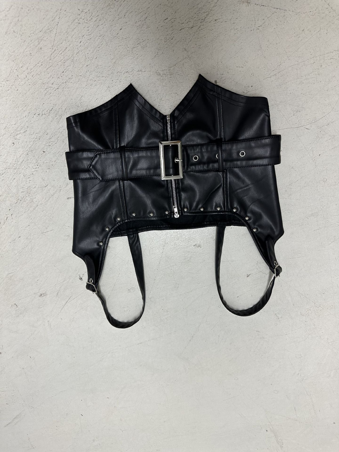 American street style leather irregular waist waist seal personalized women's clothing dark hottie punk rivet vest vest