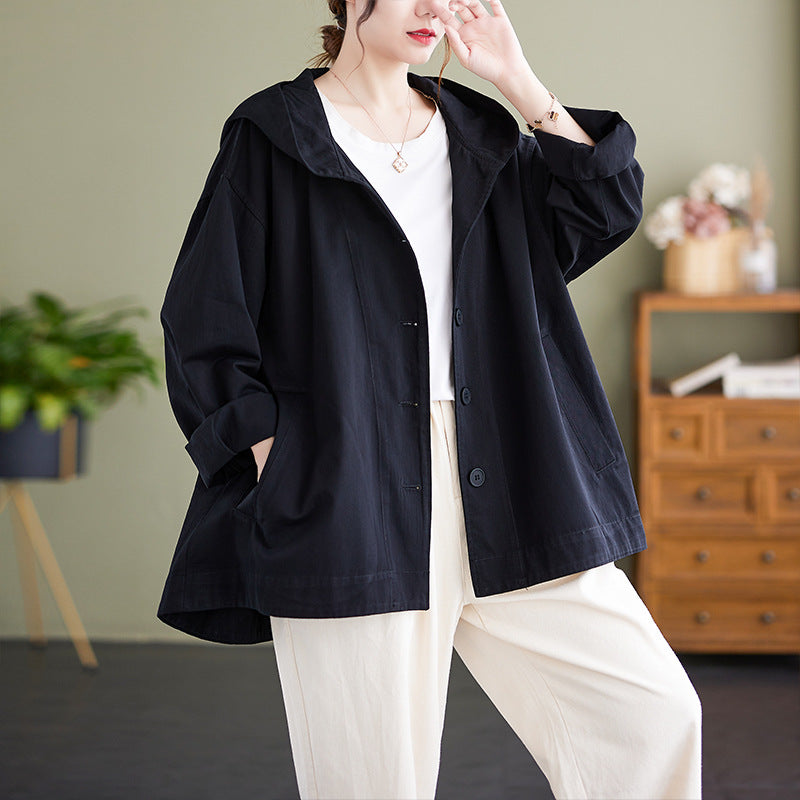 Real shot 2025 autumn new Korean version loose solid color hooded jacket top women's #9303