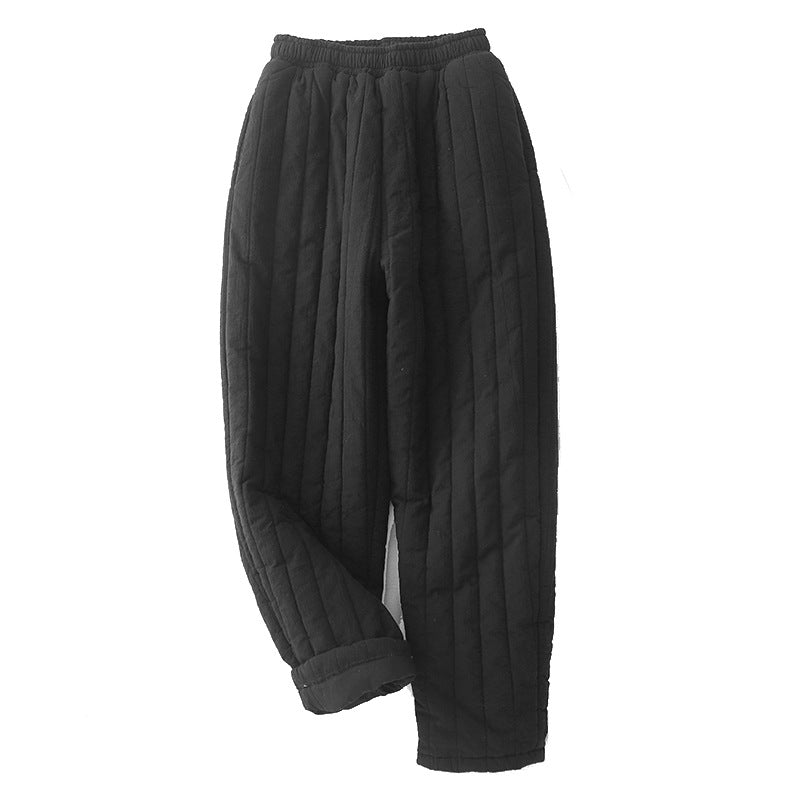 Thickened cotton-padded thermal trousers, new cotton and linen quilted vertical grid casual cotton-padded trousers for women's outer wear in autumn and winter of 2025