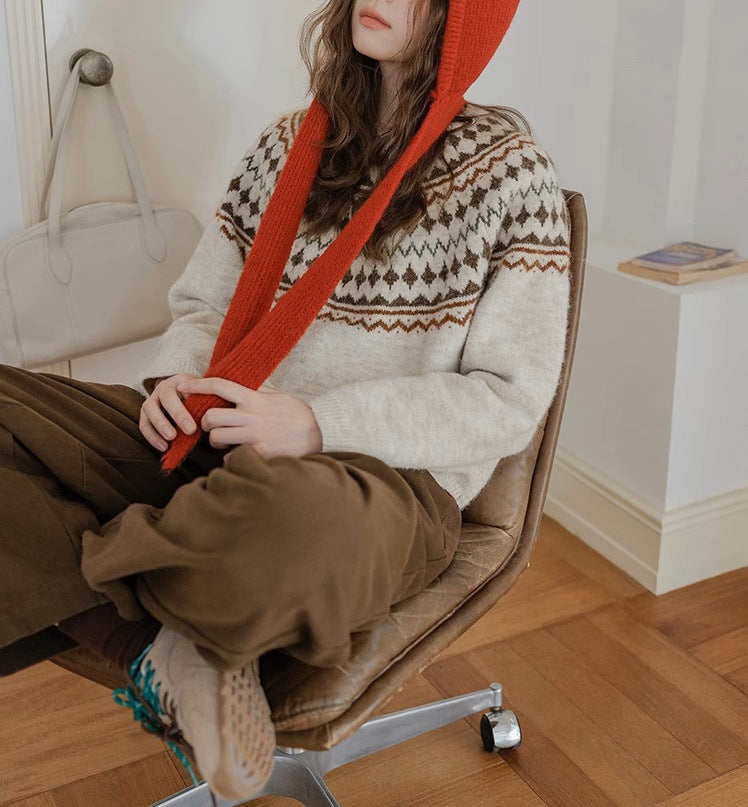 Momolife Christmas vibe Fair Island soft waxy apricot knitted sweater casual 2024 autumn/winter women's sweater