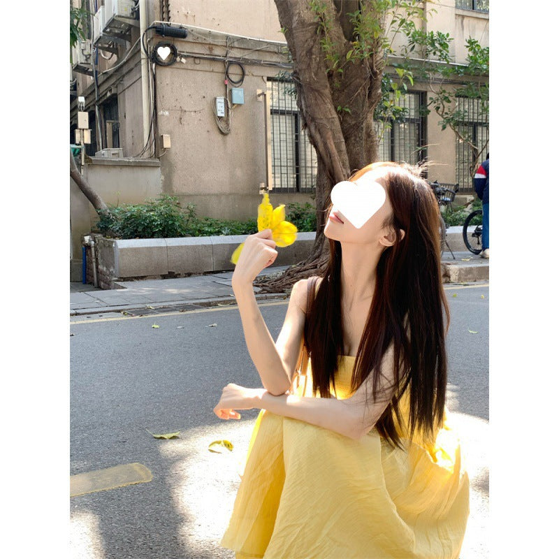 French small suspender dress women's summer new waist temperament long dress seaside vacation dress