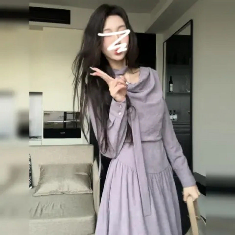 Korean green temperament long-sleeved dress children's autumn 2025 new simple and generous high-end gentle long dress