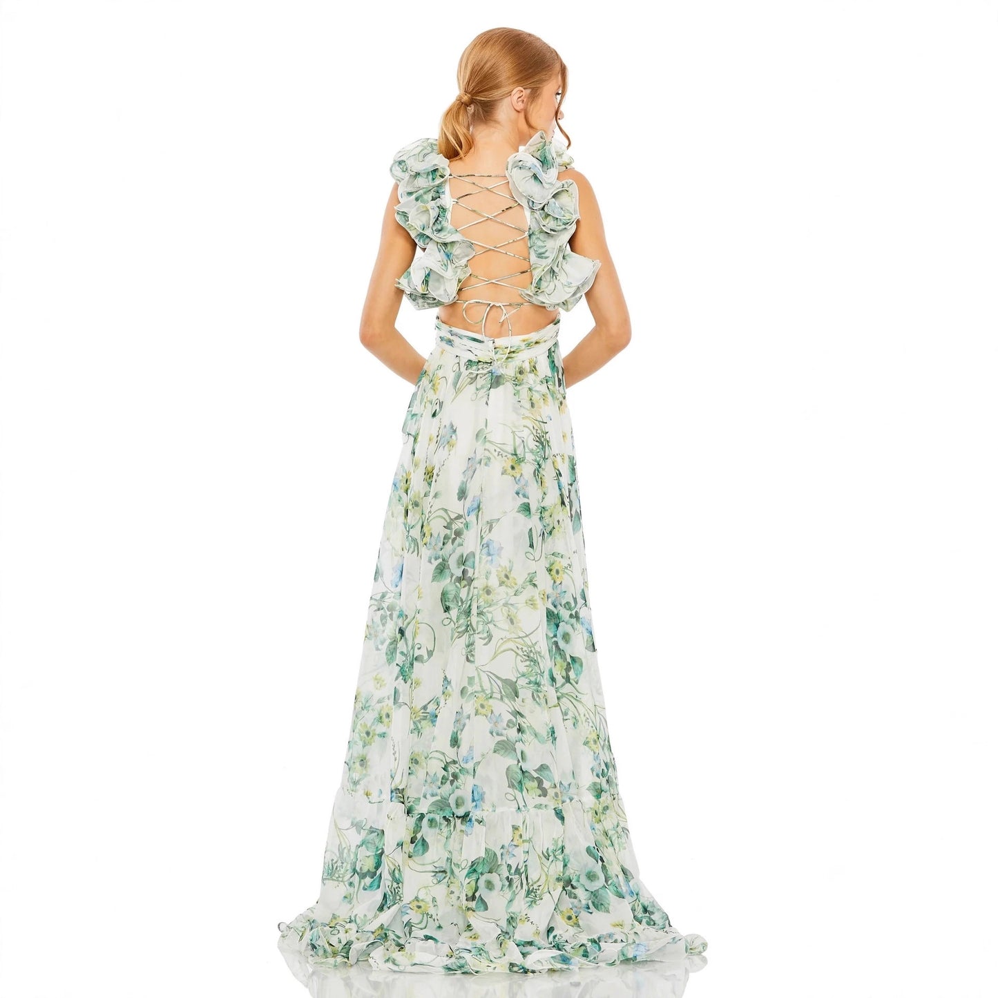 Cross-border Amazon luxury sexy women's dress, fashionable flower sexy U-neck halter lotus leaf long dress