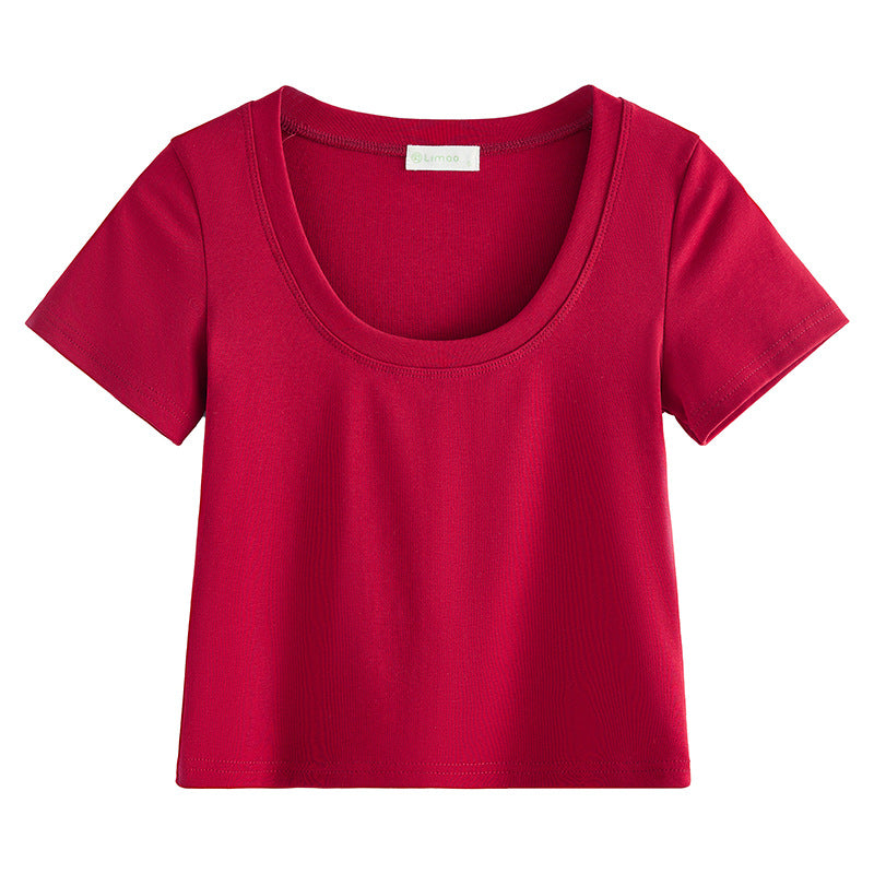 #Combed pure cotton #High waist short T-shirt women's summer 2026 new slim and thin versatile top short-sleeved bottoming shirt