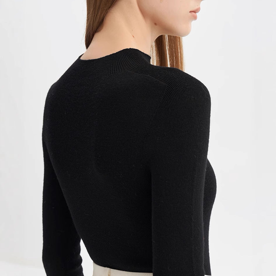 SHALLOW STREAMS Seamless all-in-one red wool sweater, semi-turtleneck sweater women's autumn and winter bottoming shirt top