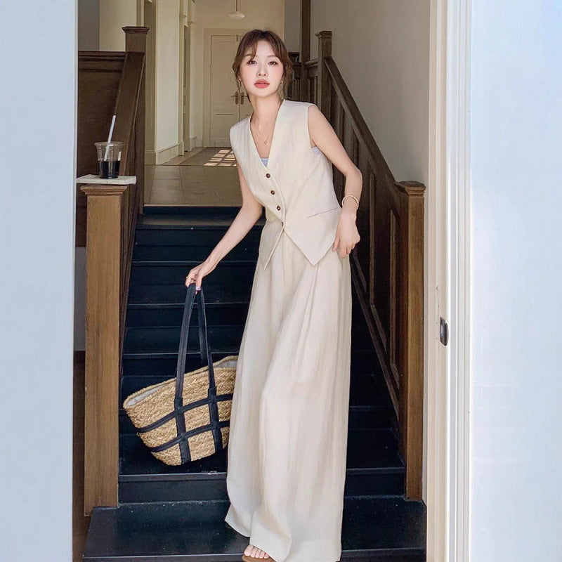 French temperament high-end wear suit women's summer new vest wide-leg pants early autumn two-piece set