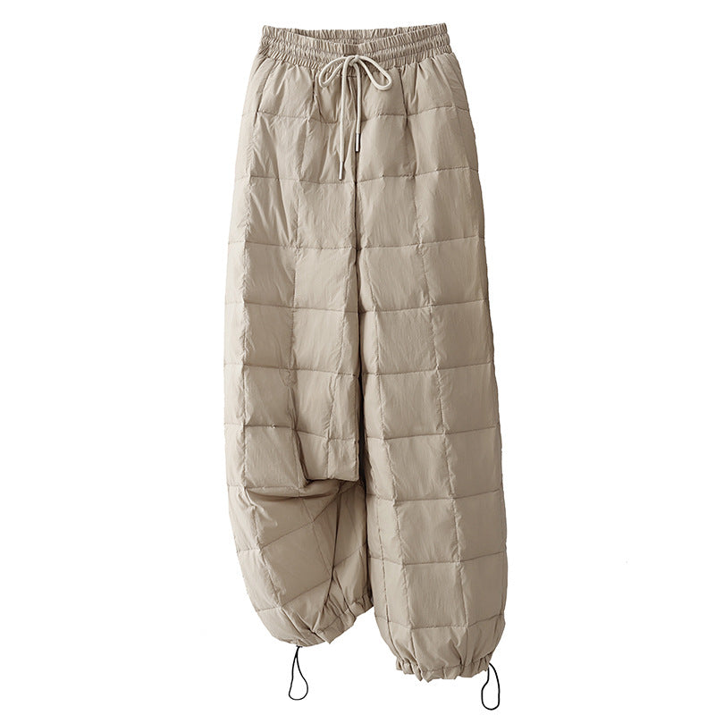 Winter 2025 new literary loose casual straight drawstring thickened cotton pants women's outer wear