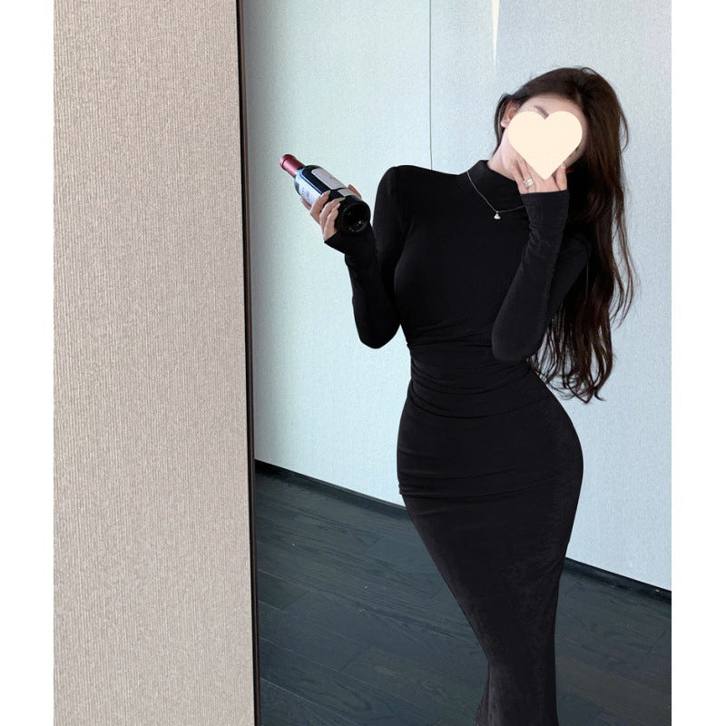 Long-sleeved primer dress for women's 2025 new autumn and winter sexy slim fit with coat temperament hip skirt inside