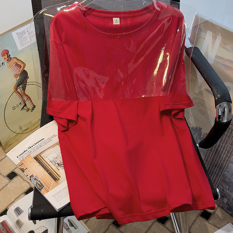 Pure cotton medium and long loose short-sleeved t-shirt women's fat mm avocado green top age-reducing summer half-sleeved summer commuting