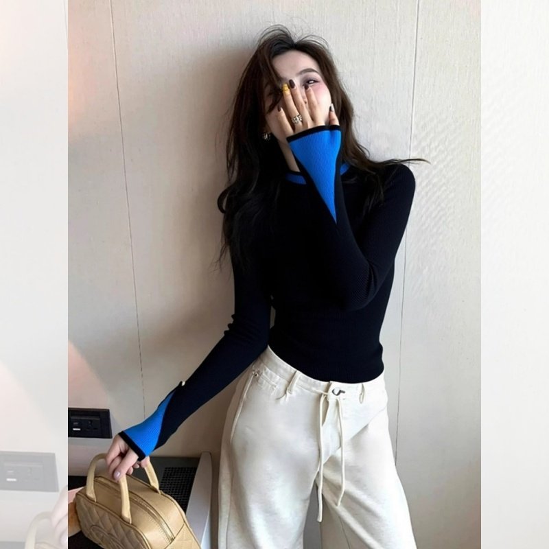 2025 winter senior feeling super good-looking soft waxy lazy wind age reduction unique chic relaxation contrasting color knitted sweater women