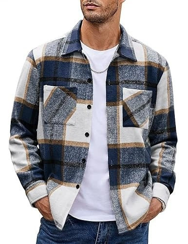 2025 Men's Europe, America, Amazon Express, cross-border new plaid casual long-sleeved shirt jacket casual versatile
