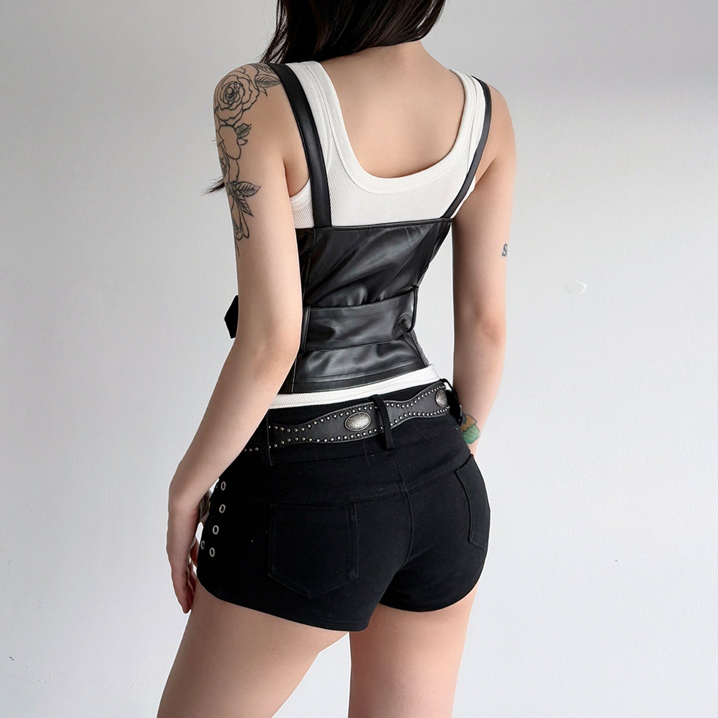 American street style leather irregular waist waist seal personalized women's clothing dark hottie punk rivet vest vest