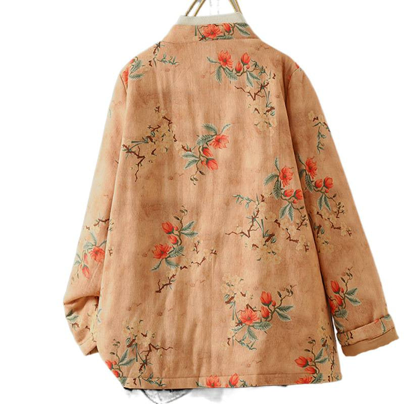 New Chinese style floral cotton clothes for women's winter 2025 new buckled cotton jacket