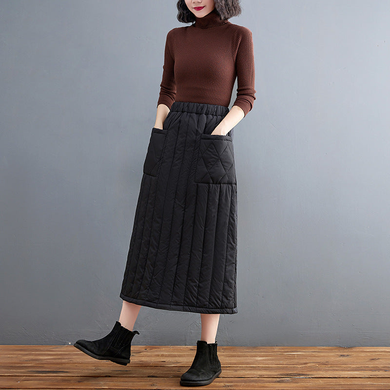 Real shot 2024 winter new casual solid color thickened cotton skirt skirt women's medium and long windshield skirt #3499
