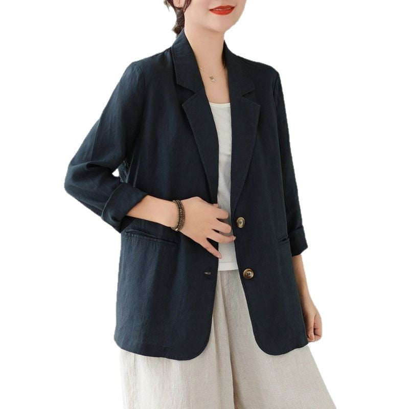 Real shot 2025 spring new literary loose solid color small suit casual suit long sleeve jacket women #9668