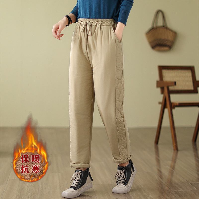 Real shot 2025 winter new retro padded thickened casual and thin Harlan pants loose outer cotton pants women