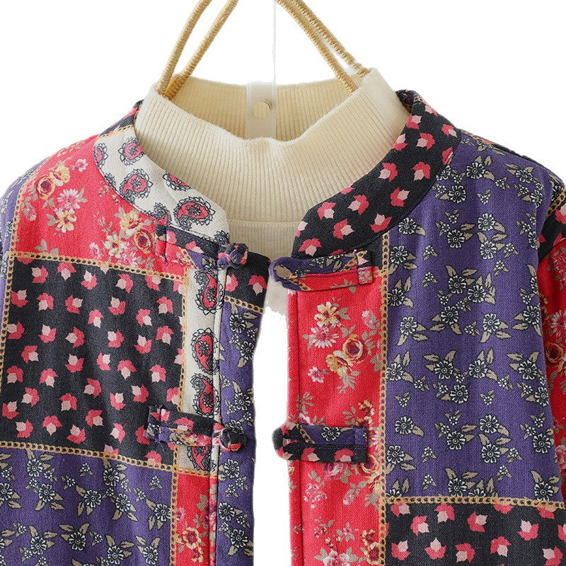 Printed new Chinese style floral cotton clothes women's 2025 new winter buckle cotton jacket