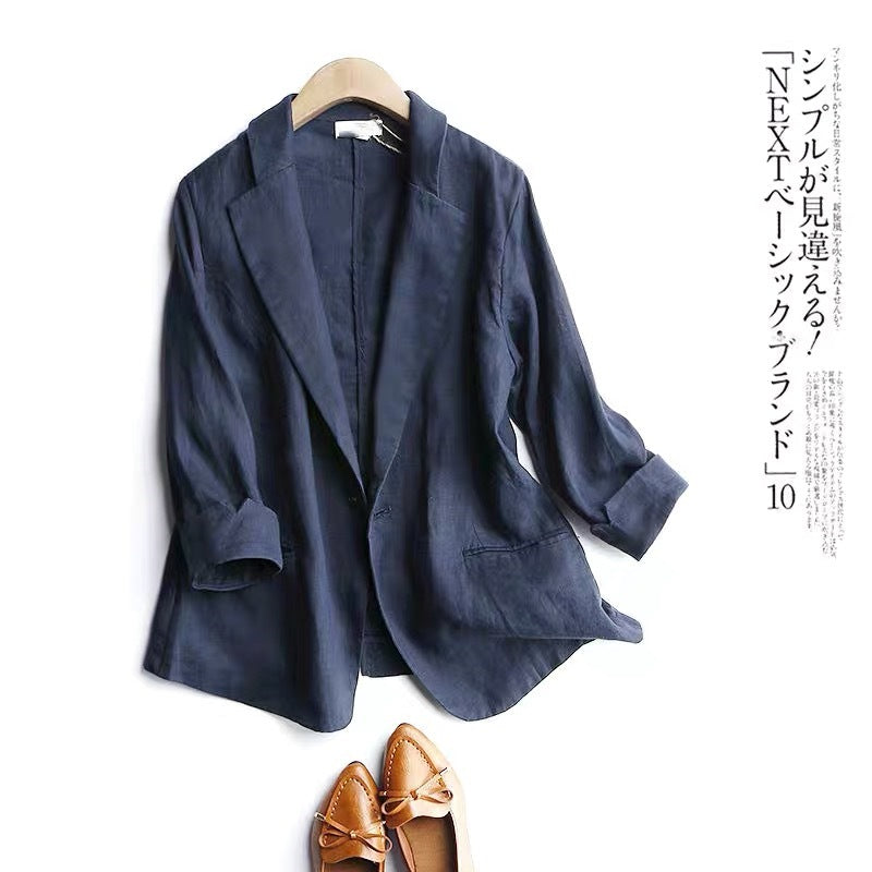 2025 spring new literary large size loose solid color long sleeve small suit suit jacket women 6066 #
