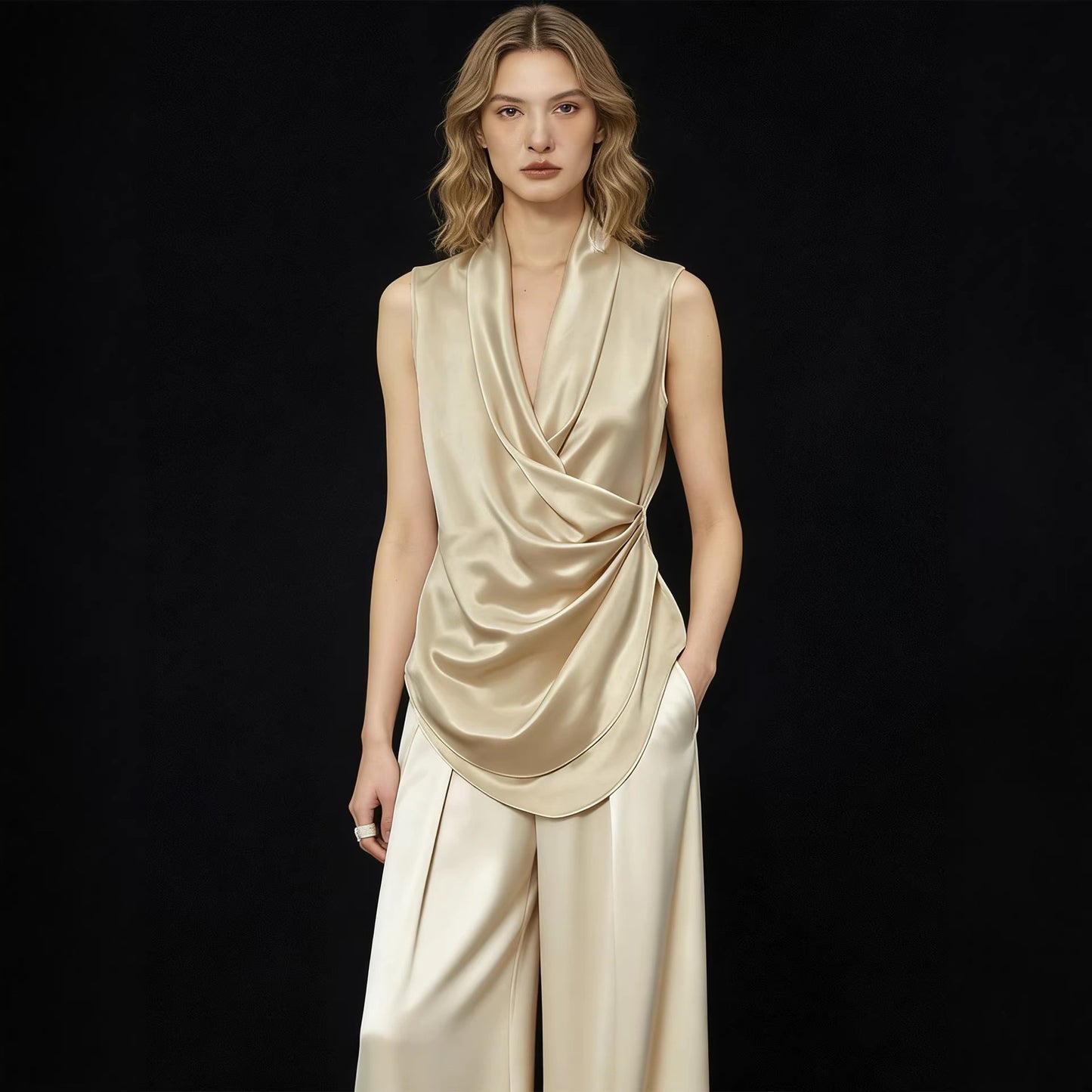 Haute couture Paris flower, designer joint model acetic acid fashion V-neck sleeveless shirt holiday wedding party dress