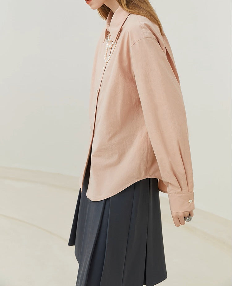 Fanslan Blue Temperament Cotton Long Sleeve Shirt Women's Spring and Autumn French Loose Casual Commuter Top 11190