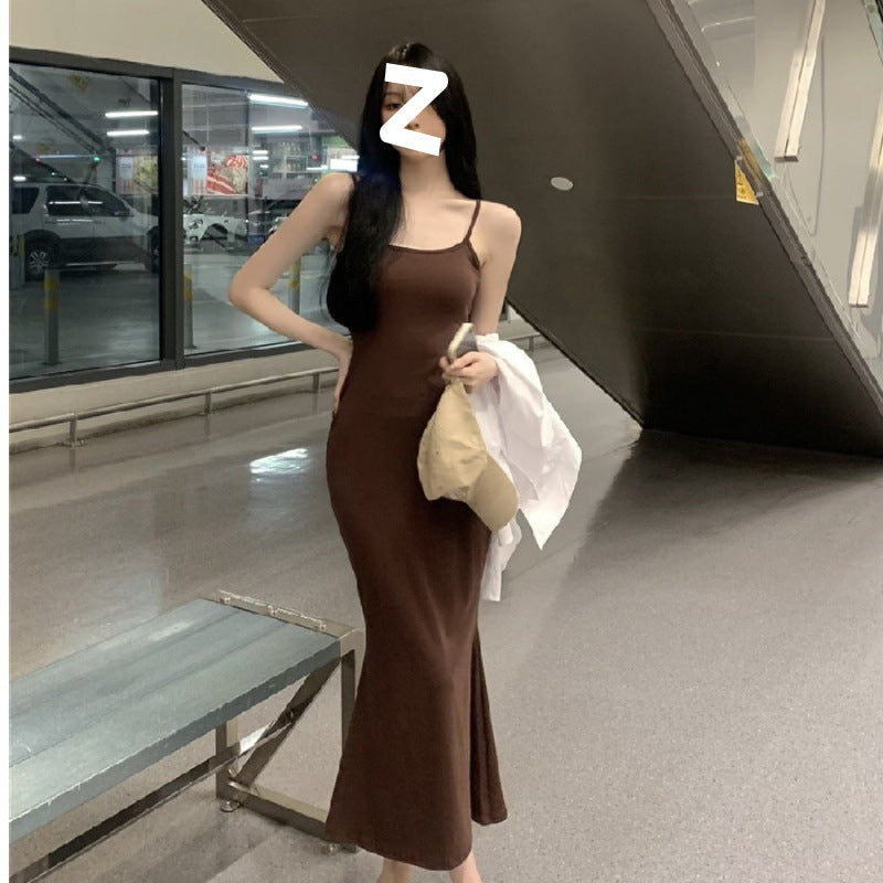ins pure desire sleeveless suspender dress women's summer new slim and thin fishtail skirt long temperament hip skirt