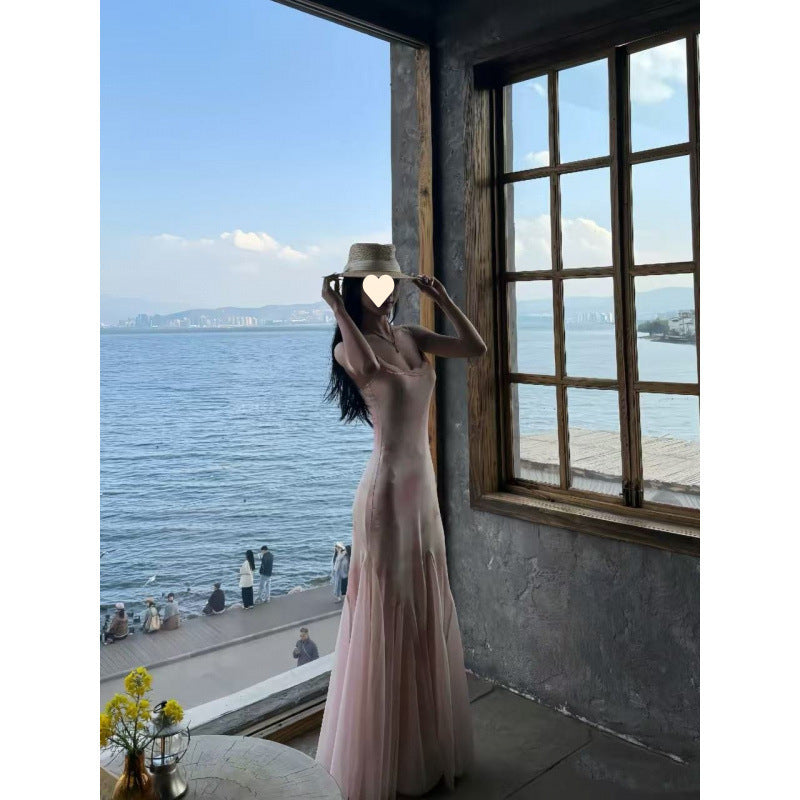 Thai dopamine island resort atmosphere, pure desire, sweet and spicy, super fairy girl, floral mesh hip wrap, slip dress