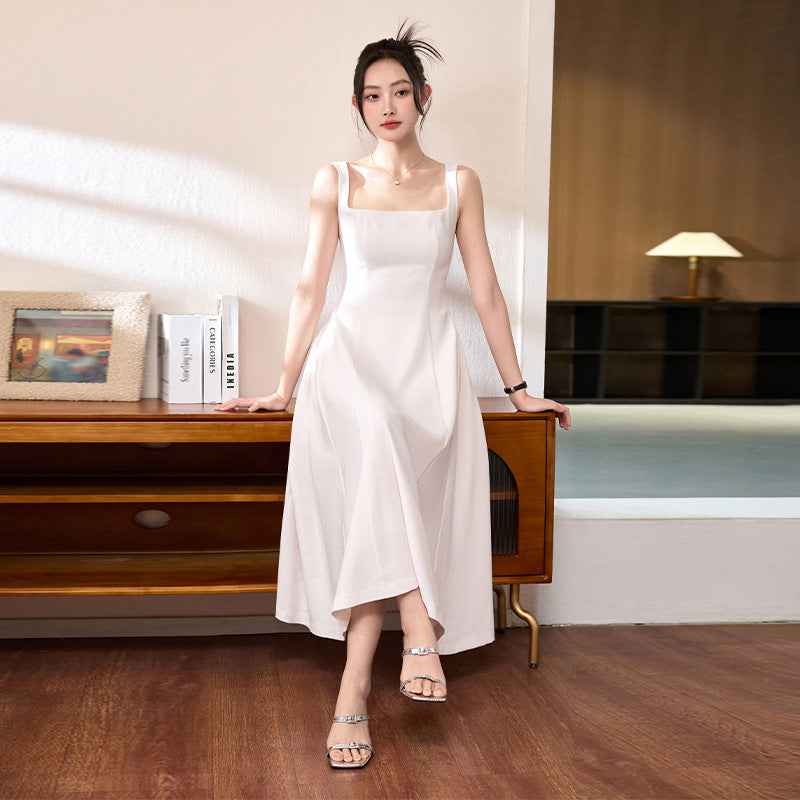 Spring Girl Wind~ Acetic Acid Mess French Temperament Celebrity Royal Sister Wind Suspender Dress Long Gentle Commuter