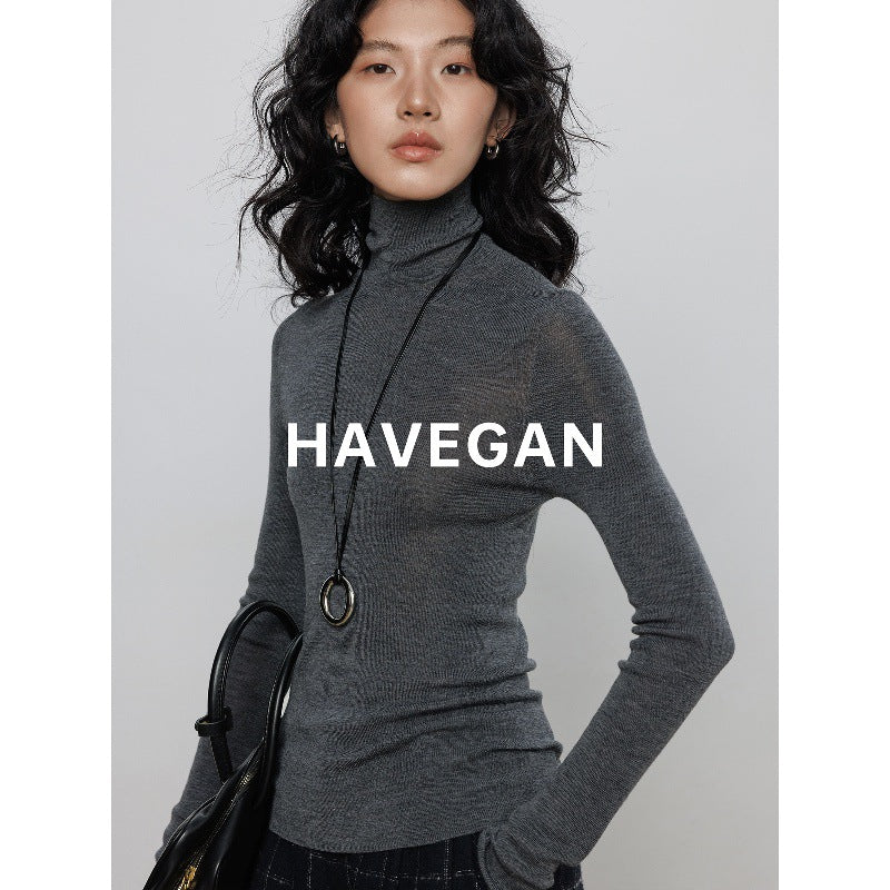 HAVEGAN/Winter turtleneck seamless integrated skin-friendly knitted bottoming shirt women's wool stretch-inside top