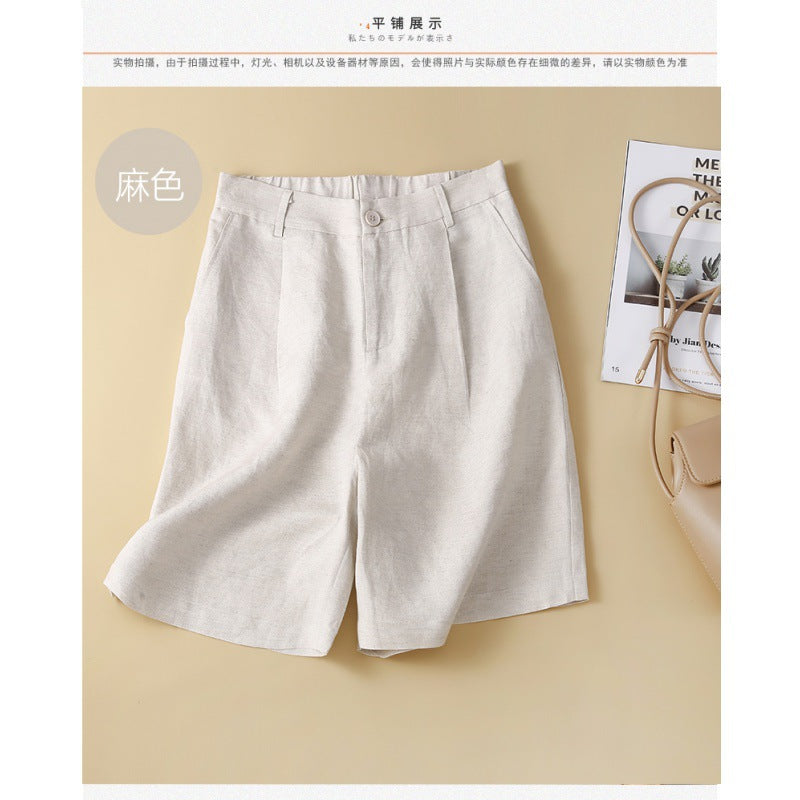 Real shot 2025 summer thin cotton and linen literary loose casual wide-leg five-point medium pants women #9277