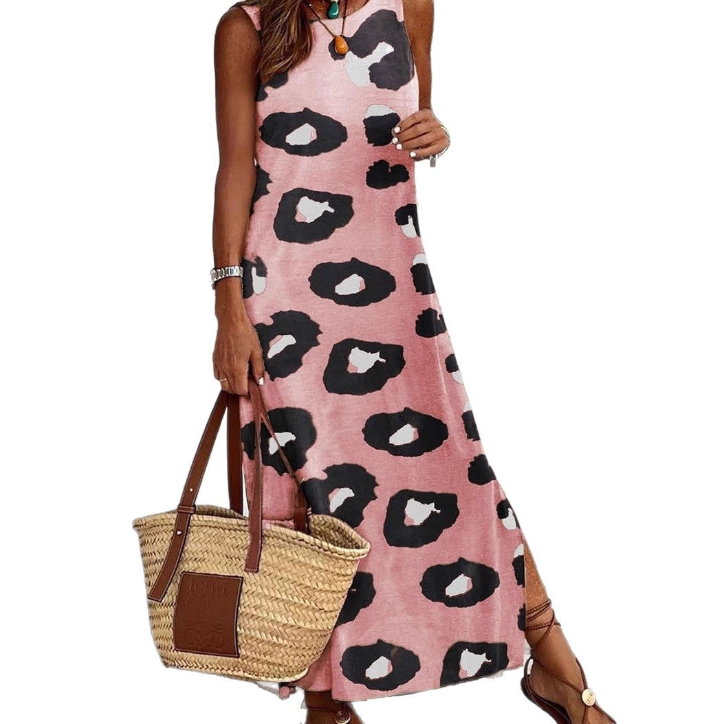 2025 personalized leopard print sleeveless dress Amazon's new round neck pullover and ankle dress looks thin