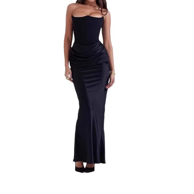 2024 elegant and sexy Amazon European and American cross-border tube top sleeveless hollow, sexy hollow split dress