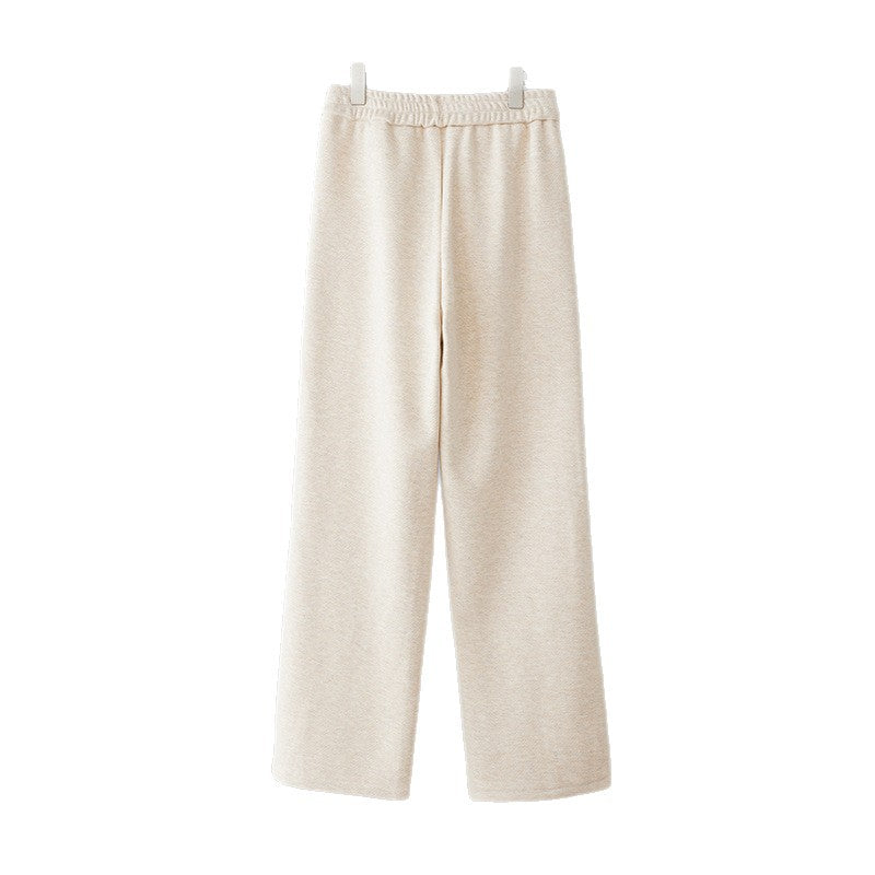 Real shot herringbone pattern velvet wide-leg pants women's 2025 winter woolen split pants straight tube micro-elastic banana pants