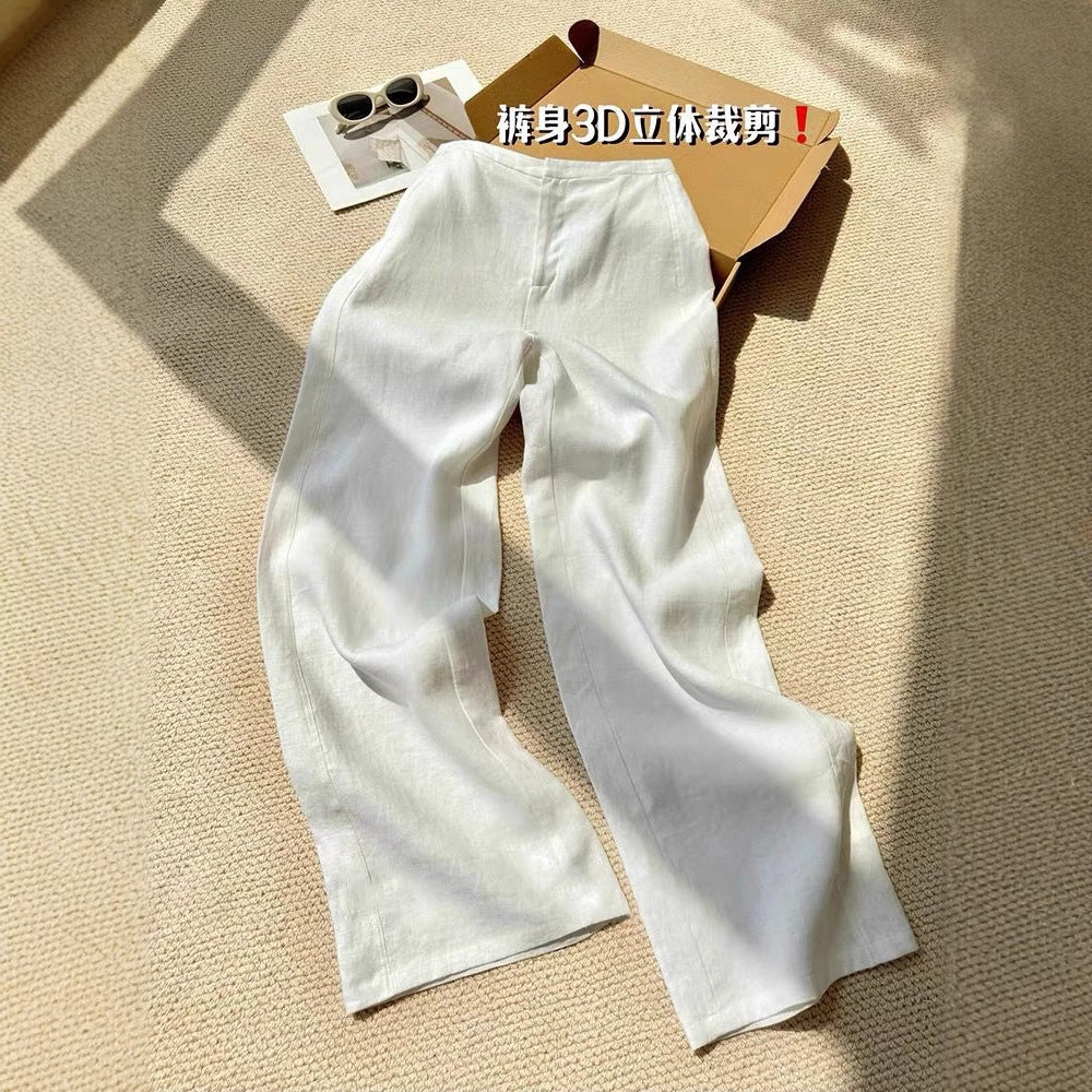 CHAO level recommendation! Simple and casual relaxation white linen pants women's summer new old money wind casual pants