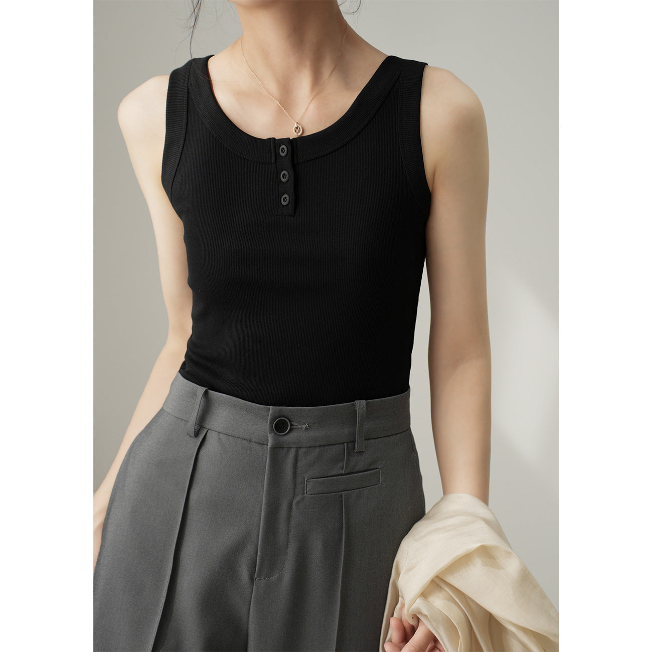 [High quality & no fear of goods ratio] Pure cotton vest women's cover breast anti-light inner and outer wear button sling
