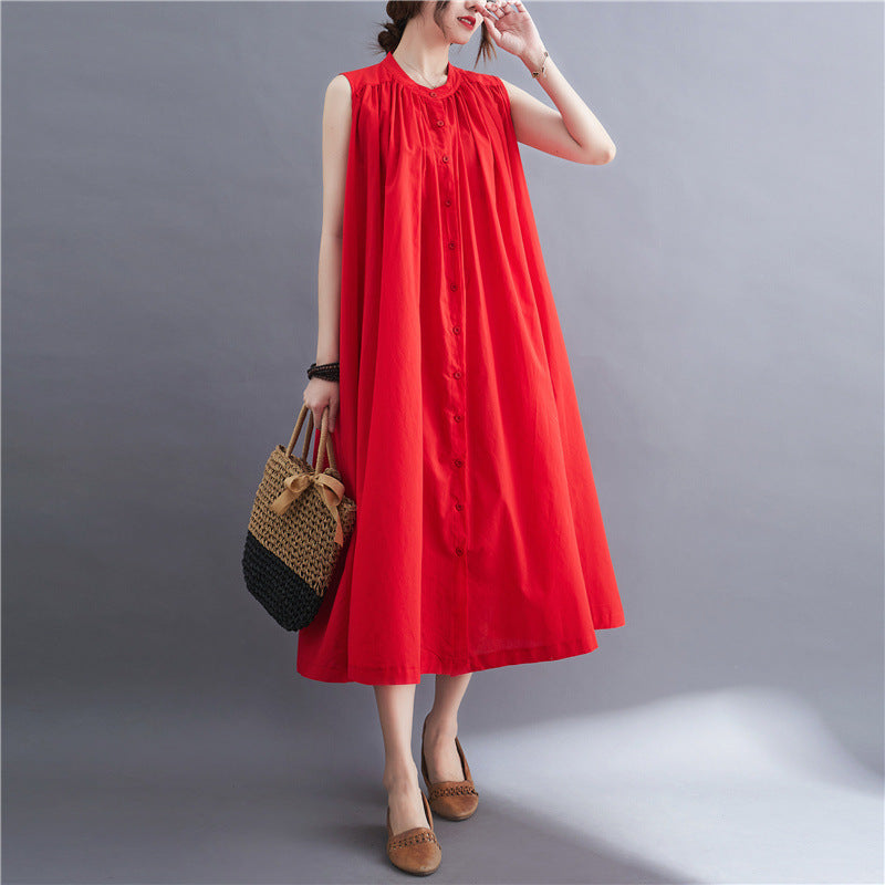 Real shot 2025 summer new large size fat MM literary retro sleeveless medium and long dress women #9228