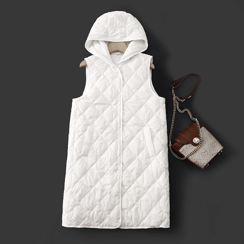 Real shot 2024 winter new loose and thin hooded vest medium and long vest jacket vest women 1505 #