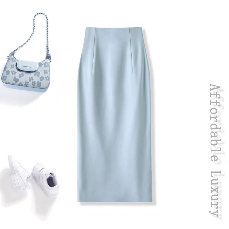 High-end woolen half-length skirt for women's autumn and winter temperament, high waist, hip-wrapped straight skirt, back split, slim and thin skirt