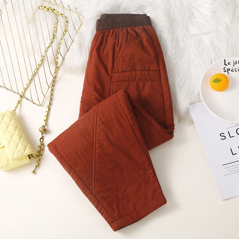 Real shot 2025 winter new thickened pants casual pants elastic waist cotton Harlan pants solid color outer trousers