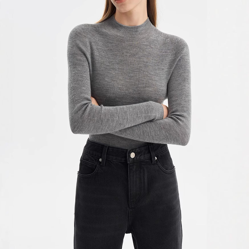 SHALLOW STREAMS Seamless all-in-one red wool sweater, semi-turtleneck sweater women's autumn and winter bottoming shirt top