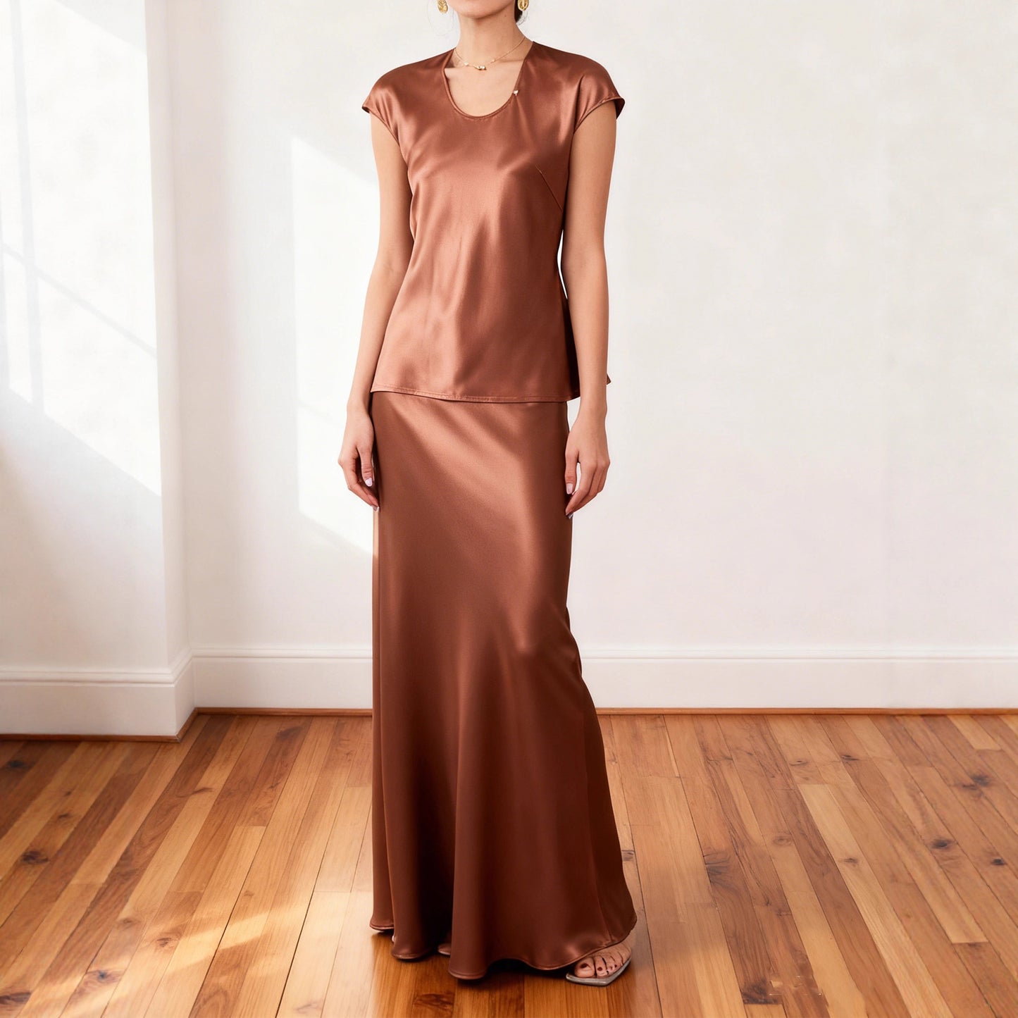 Haute couture imported acetic acid satin Muse skirt super long mopping elastic waist pendant stylish tall man