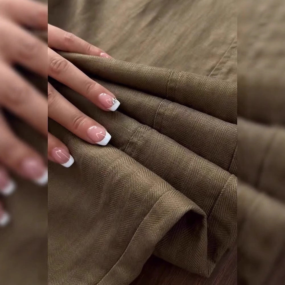 This year's popular lazy style high-waisted wide-leg pants children's summer brown Tencel linen loose and comfortable casual pants